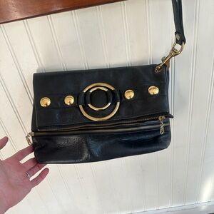 JJ Winters Black Leather Clutch Wristlet.